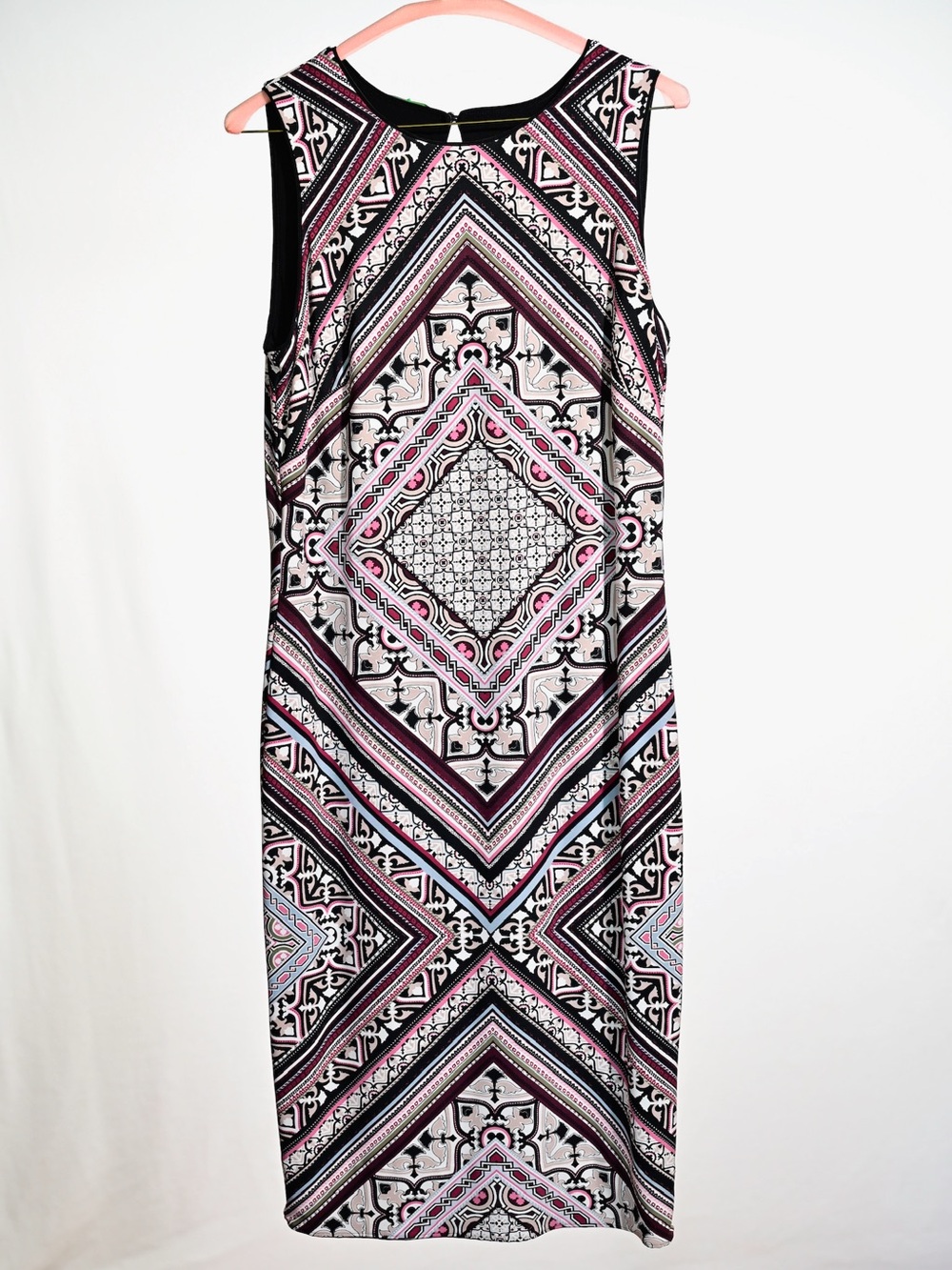 WHBM Black & Pink Reversible Black Geometric Sleeveless Midi Dress